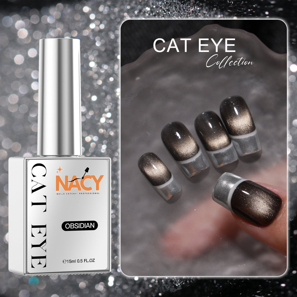 Nacy 6 Colors Obsidian Black Cat Eye Gel Set