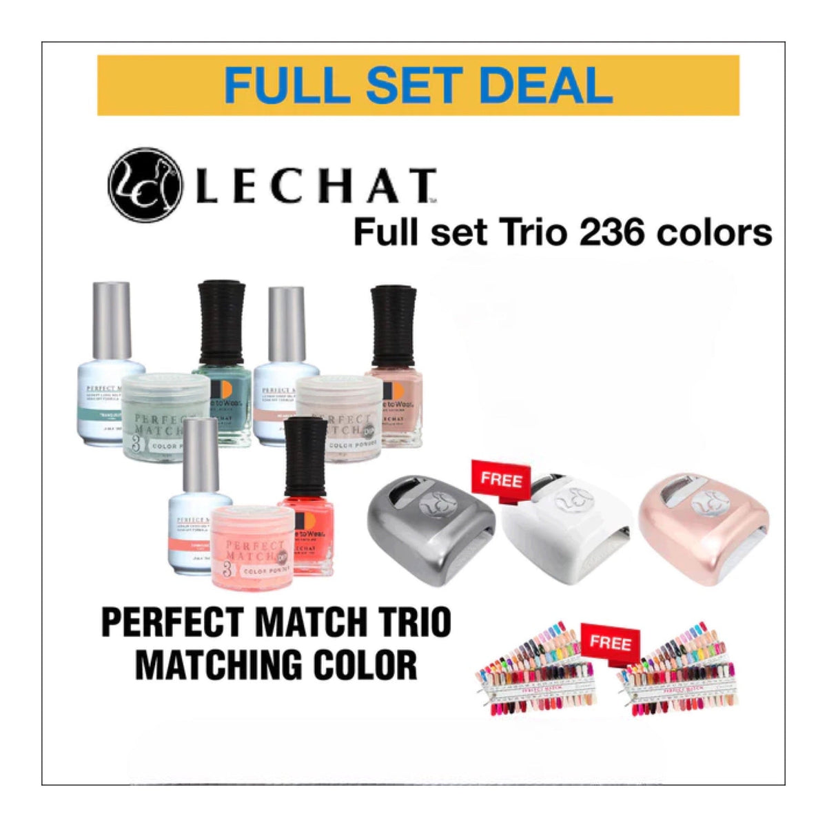 Lechat Perfect Match Trio Matching color - Full set 236 colors w/ 2 sets Color Chart & 3 Lechat lamp