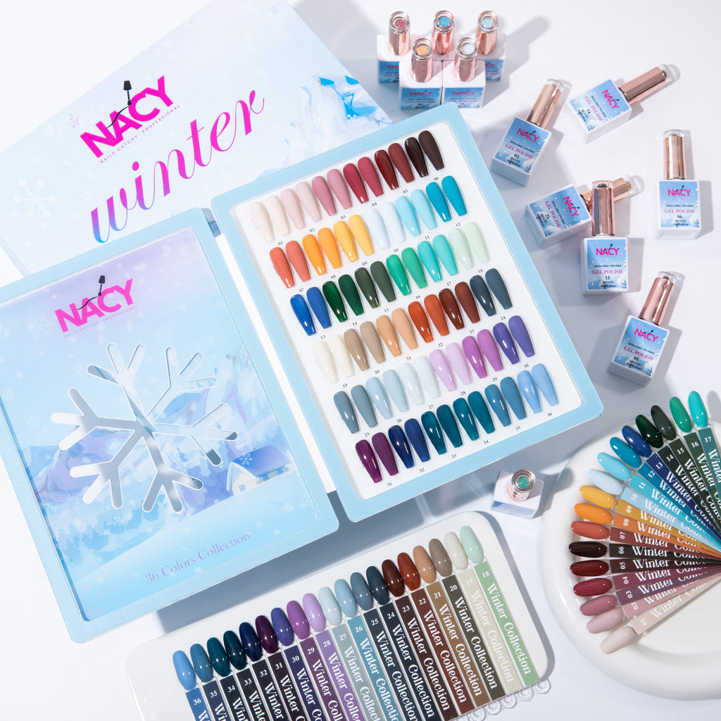 Nacy Set Winter Gel 36 Colors - HEMA TPO free / Free 1 Base, 1 Top, 1 Matte & 1 Color Display Book & Swatches