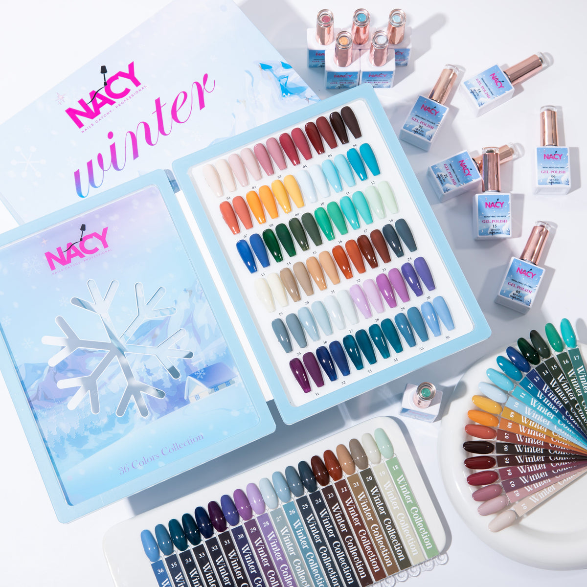 Nacy Set Winter Gel 36 Colors - HEMA TPO free / Free 1 Base, 1 Top, 1 Matte & 1 Color Display Book & Swatches