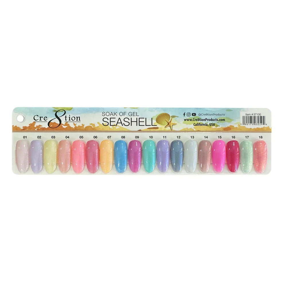 Cre8tion SeaShell Gel 0.5oz - Full Set 18 colors w/ 3 Top Coats 0.5oz & 1 set Color Chart Free