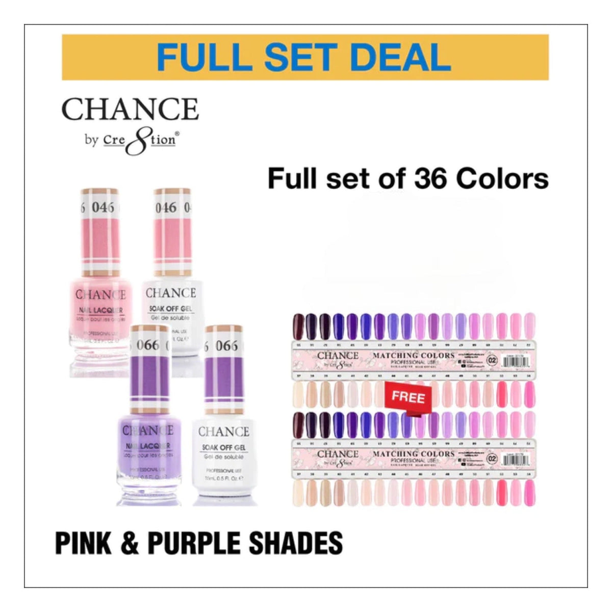 Chance Matching Duo 0.5oz - 36 Colors- Pink & Purple Shades Collection w/ 2 set Color Chart