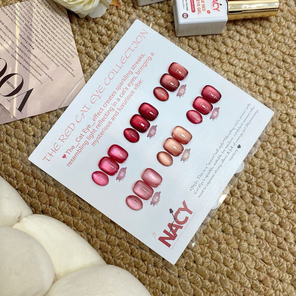 Nacy Full Set Rose Red Cat Eye 6 Colors 0.5oz Free Color Chart Display & Magnet