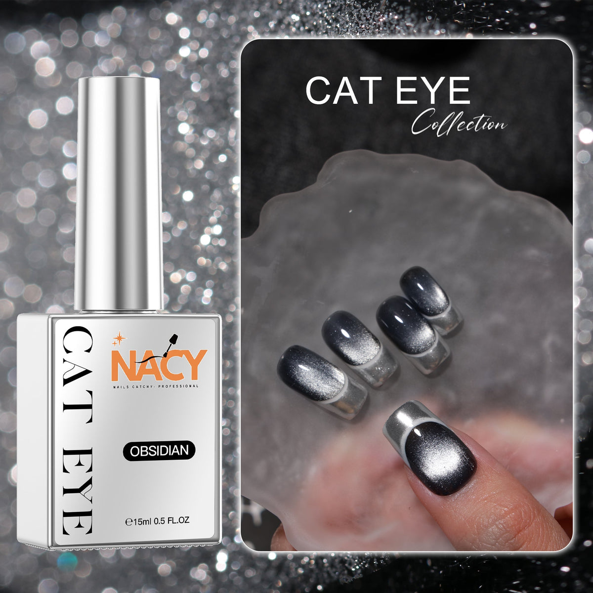Nacy 6 Colors Obsidian Black Cat Eye Gel Set