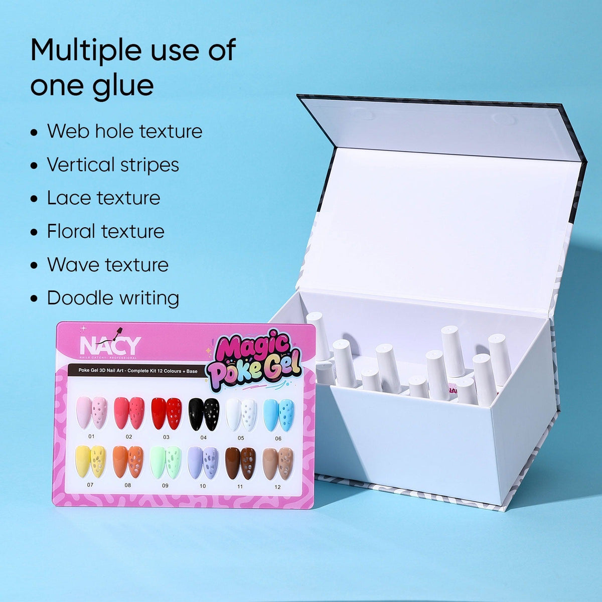 Nacy Poke Art Gel HEMA/TPO Free Set 12 Colors 0.5oz - Free 1pcs Top Coat