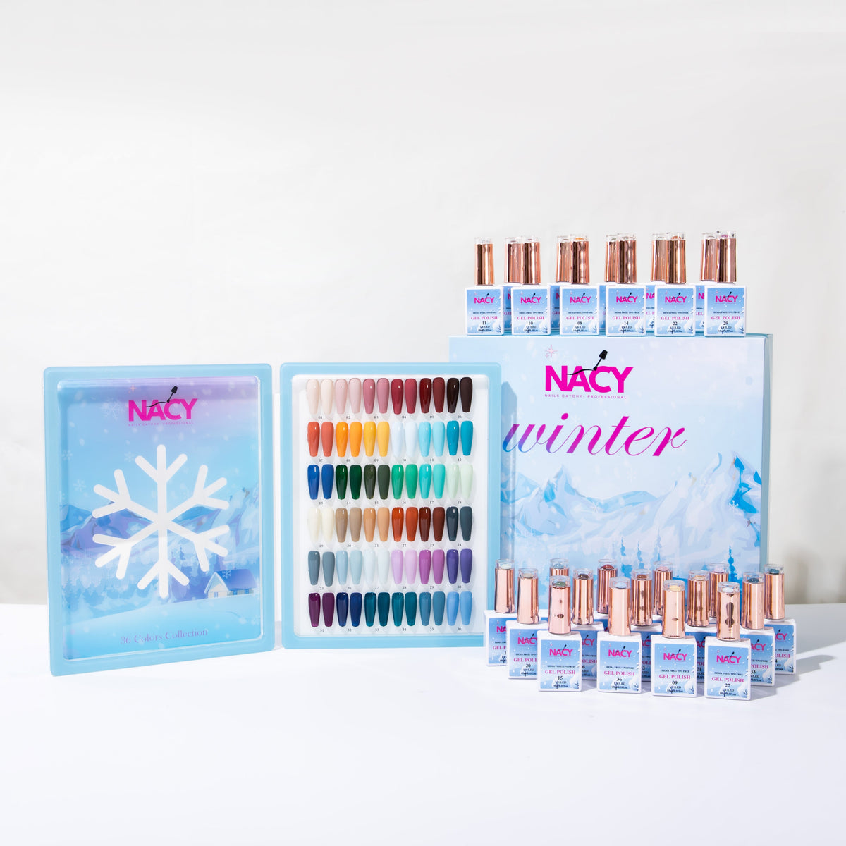 Nacy Set Winter Gel 36 Colors - HEMA TPO free / Free 1 Base, 1 Top, 1 Matte & 1 Color Display Book & Swatches