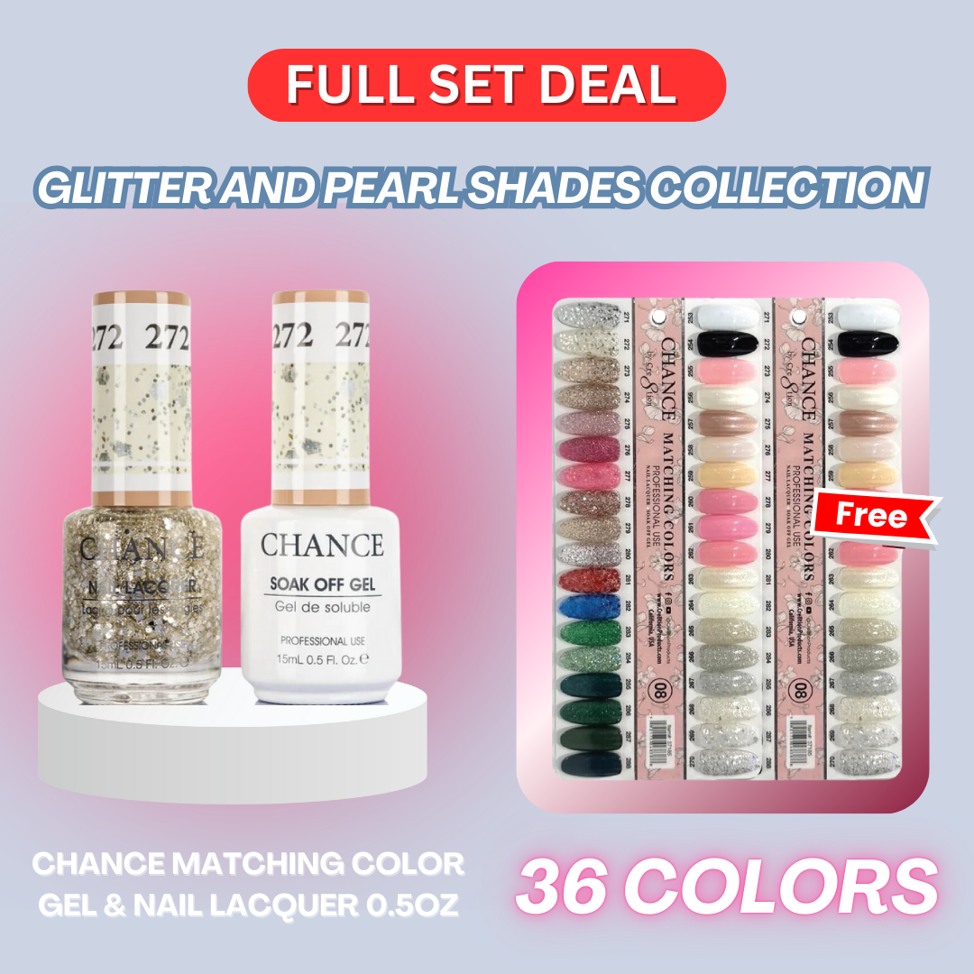 Chance Gel Only 0.5oz - 36 Colors "Glitter and Pearl Shades Collection" w/ 2 set Color Chart