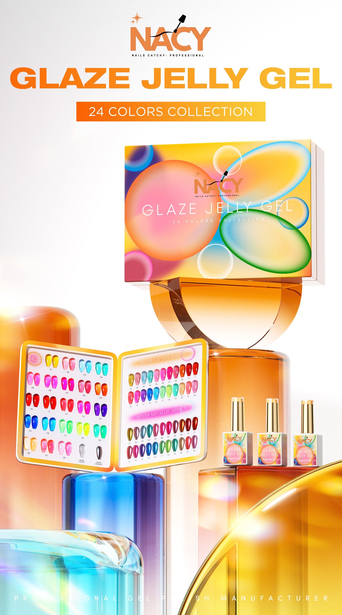 Nacy Glaze Jelly 3in1 Cat Eye Set 24 Colors Gel 0.5oz
