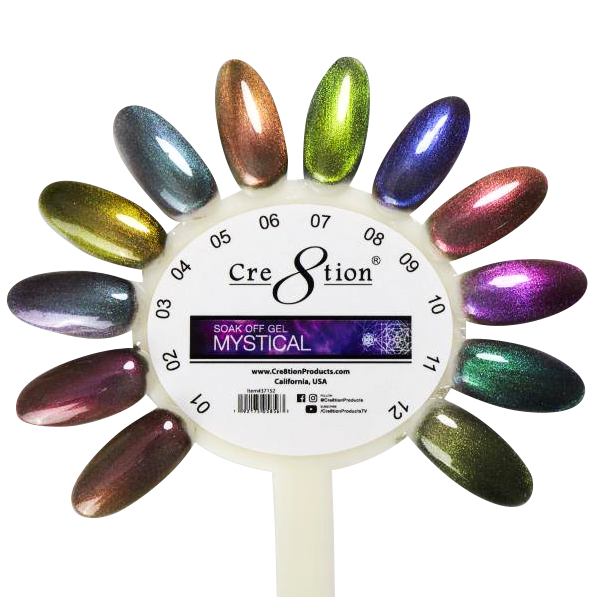 Cre8tion Cat Eye Soak Off Gel 0.5oz - Full Set 18 Colors - Mystical Collection (#01-#12) & Saphire Cat Eye (#SC01-#SC06) w/ 2 Round Shape Magnet