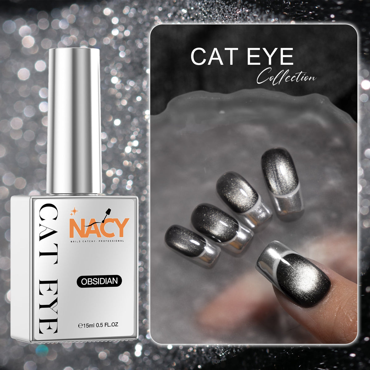 Nacy 6 Colors Obsidian Black Cat Eye Gel Set