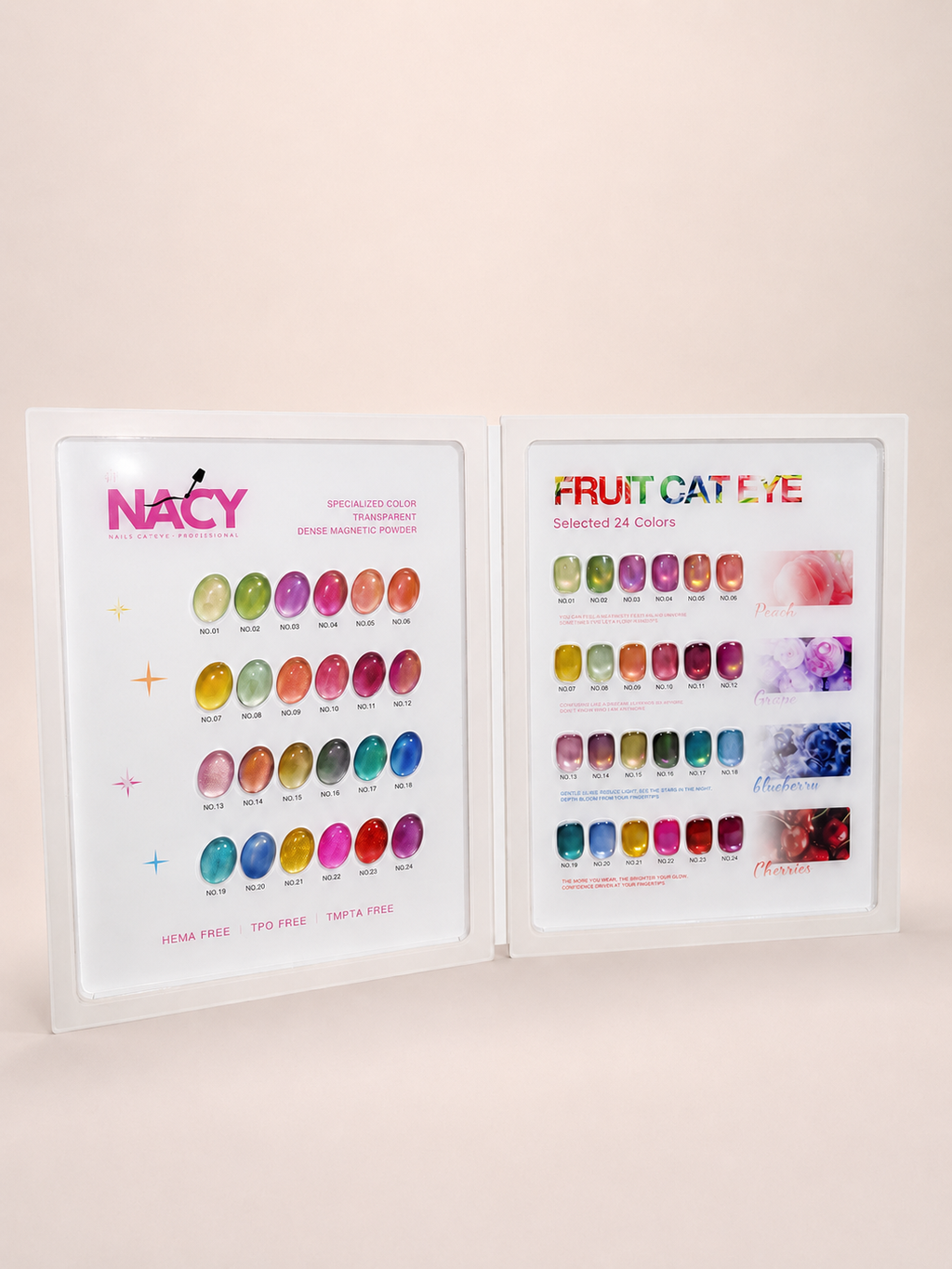 Nacy Fruit Cat Eye 24 Colors Gel 0.5oz Set / Free 1 Color Chart Display