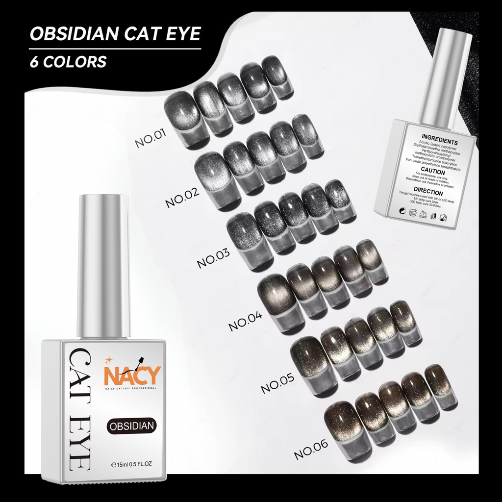 Nacy 6 Colors Obsidian Black Cat Eye Gel Set