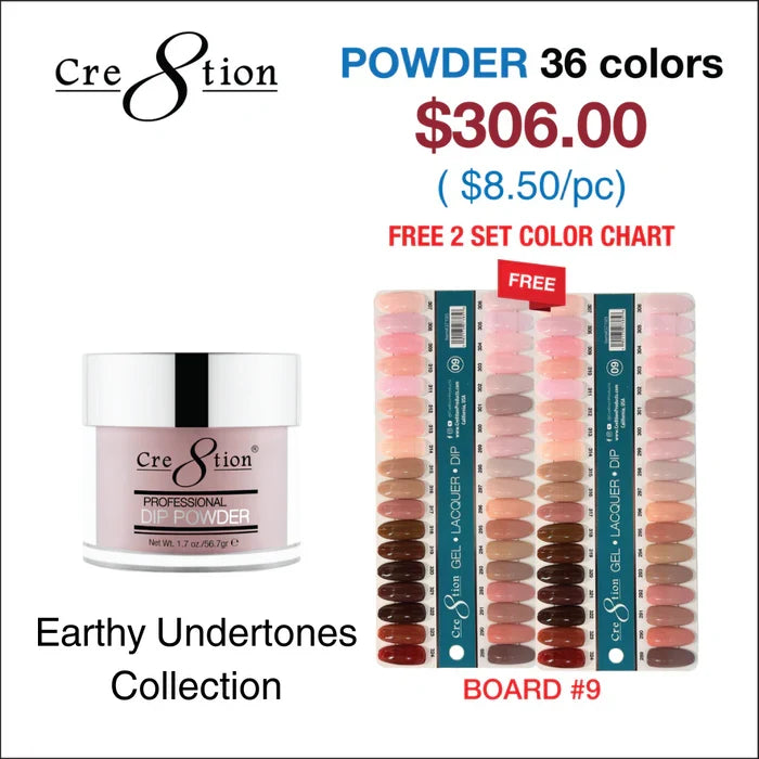 Cre8tion Matching Color - Earthy Undertones Collection - 36 Colors w/ 2 Color Chart