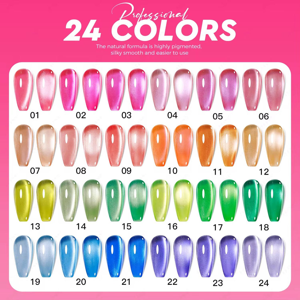 Nacy Neon Jelly Cat Eye Summer Set 24 Colors / Free color chart Book display