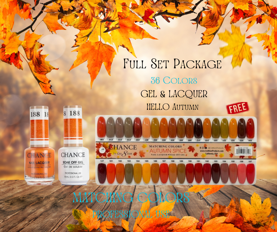 Chance Matching Duo Full Set 36 Colors Autumn Season Color (Free 1 Color Chart/ 1 Top Coat & 10pcs Nail Stickers)