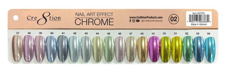 Cre8tion Chrome Pigment 1g - Full 54 colors( Free 1 Color Chart & 1 Chrome Base/Top + 1 Extension Top Coat)