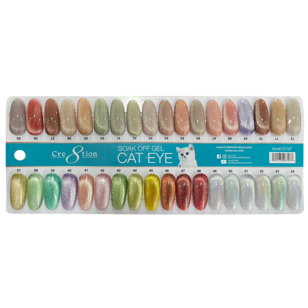 Cre8tion Cat Eye Soak Off Gel 0.5oz - Full Set 36 New Colors (#37 - #72) w/ 2 Magnet Duo