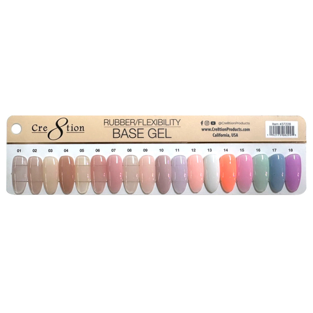 Cre8tion Rubber/ Flexibility Base Gel 0.5oz - Full Set 18 Colors w/ 1 Color Chart