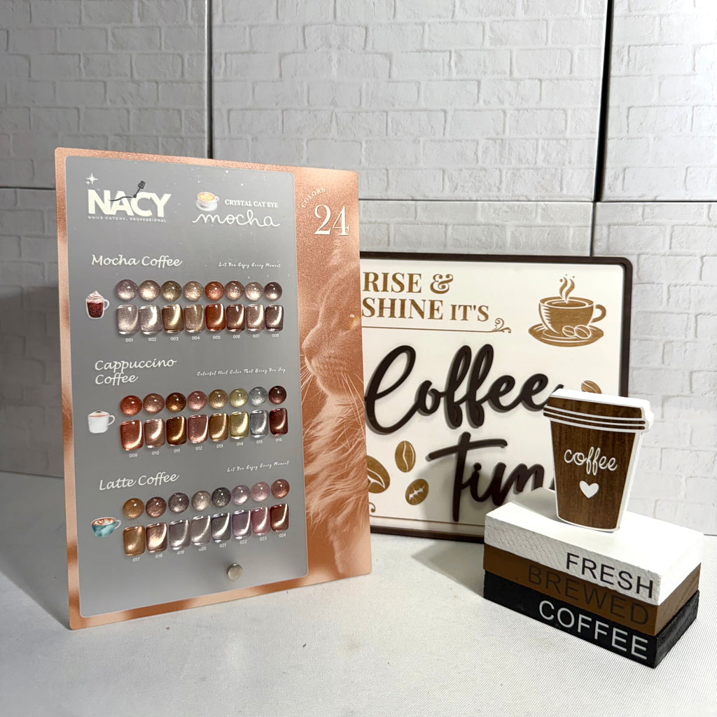 Nacy Full Set Coffee Mocha Crystal Cat Eye Gel 24 Colors / Free 1 Color Chart Display + Magnet & Top Coat