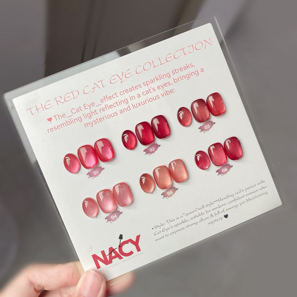Nacy Full Set Rose Red Cat Eye 6 Colors 0.5oz Free Color Chart Display & Magnet