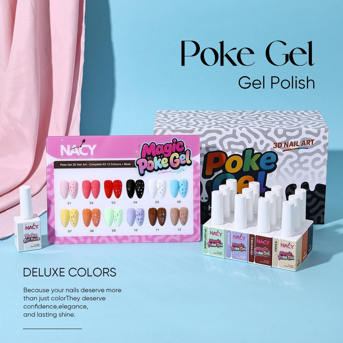 Nacy Poke Art Gel HEMA/TPO Free Set 12 Colors 0.5oz - Free 1pcs Top Coat