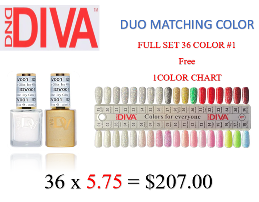 DND DIVA - Matching Duo - Full set 36 colors ( #1-#36) - #1 FREE 1 Color Chart