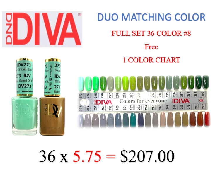 DND DIVA - Matching Duo - Full set 36 colors (#255- #290) #8 - Happy Trails Collection - FREE 1 Color Chart