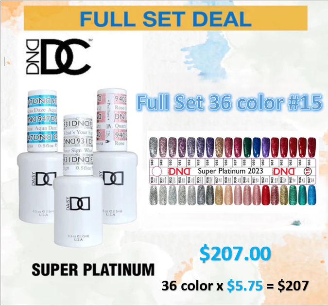 DND Super Platinum Gel Collection 0.5oz - Full set 36 Colors #930 - #965 w/ Color Chart