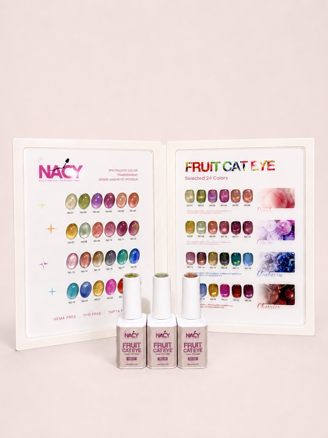 Nacy Fruit Cat Eye 24 Colors Gel 0.5oz Set / Free 1 Color Chart Display