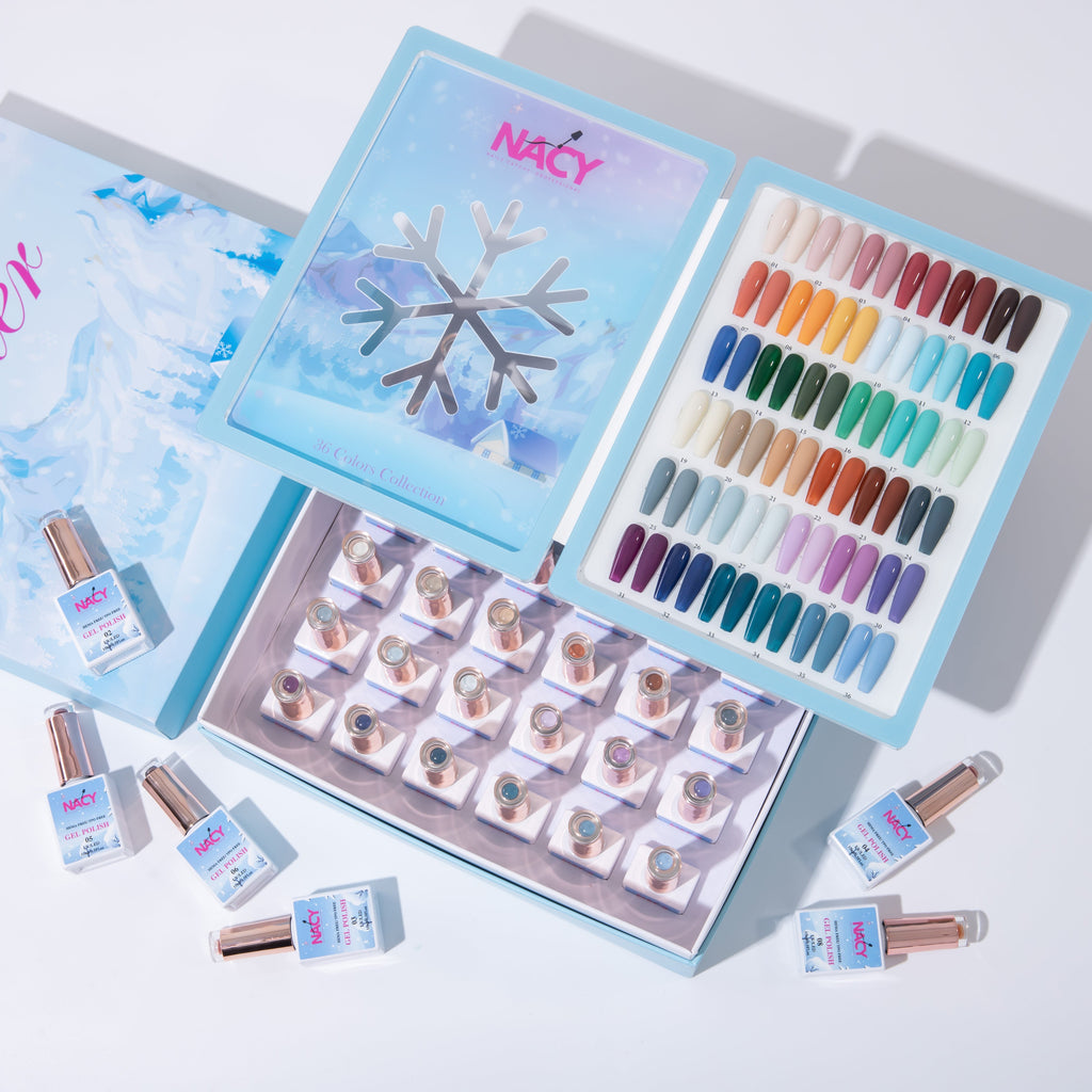 Nacy Set Winter Gel 36 Colors - HEMA TPO free / Free 1 Base, 1 Top, 1 Matte & 1 Color Display Book & Swatches