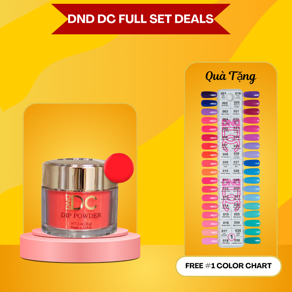DND DC Dip Powder 2oz - 36 colors Board 1 (#001 - #036) w/ 2 Color Charts