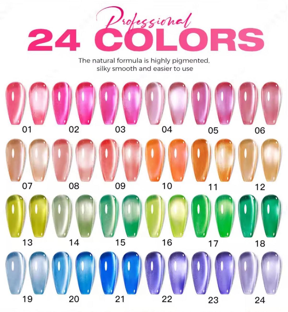 Nacy Neon Jelly Cat Eye Summer Set 24 Colors / Free color chart Book display