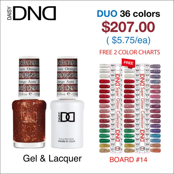 DND Duo Matching Color - 36 colors Board 14 - Super Glitter Collection (#893 - #929) w/ 2 Color Charts