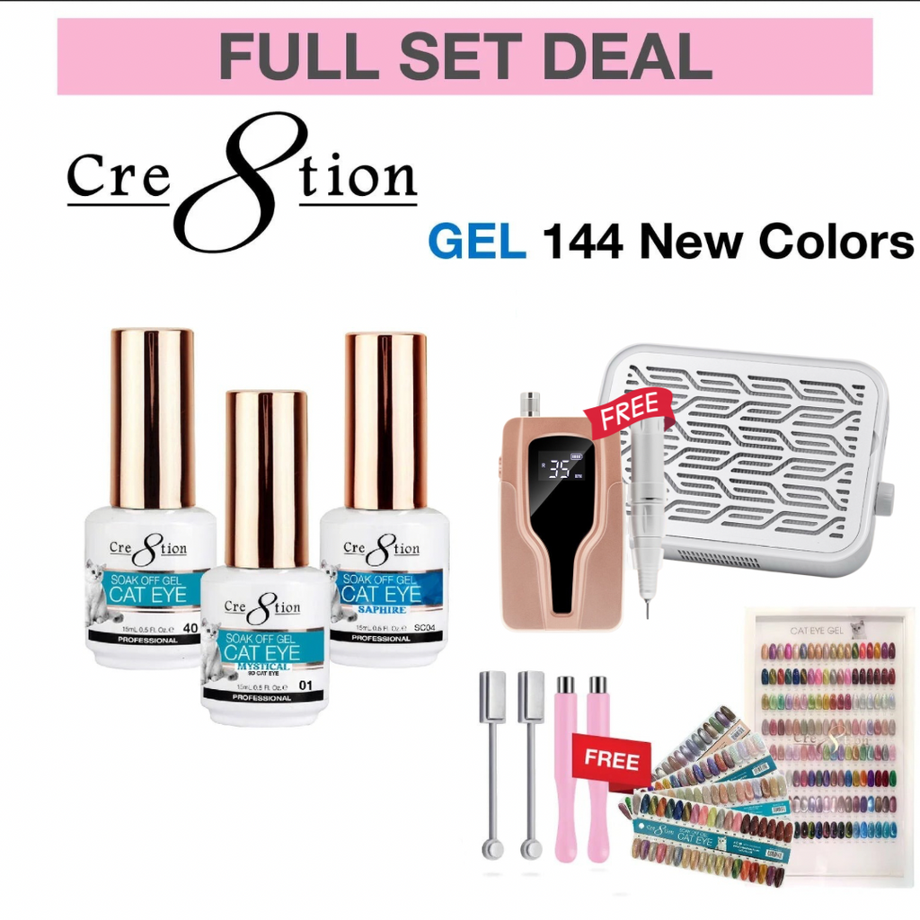 Super Deal CRE8TION CAT EYE GEL 0.5OZ - FULL SET 144 COLORS W/ Free Bundle Gifts