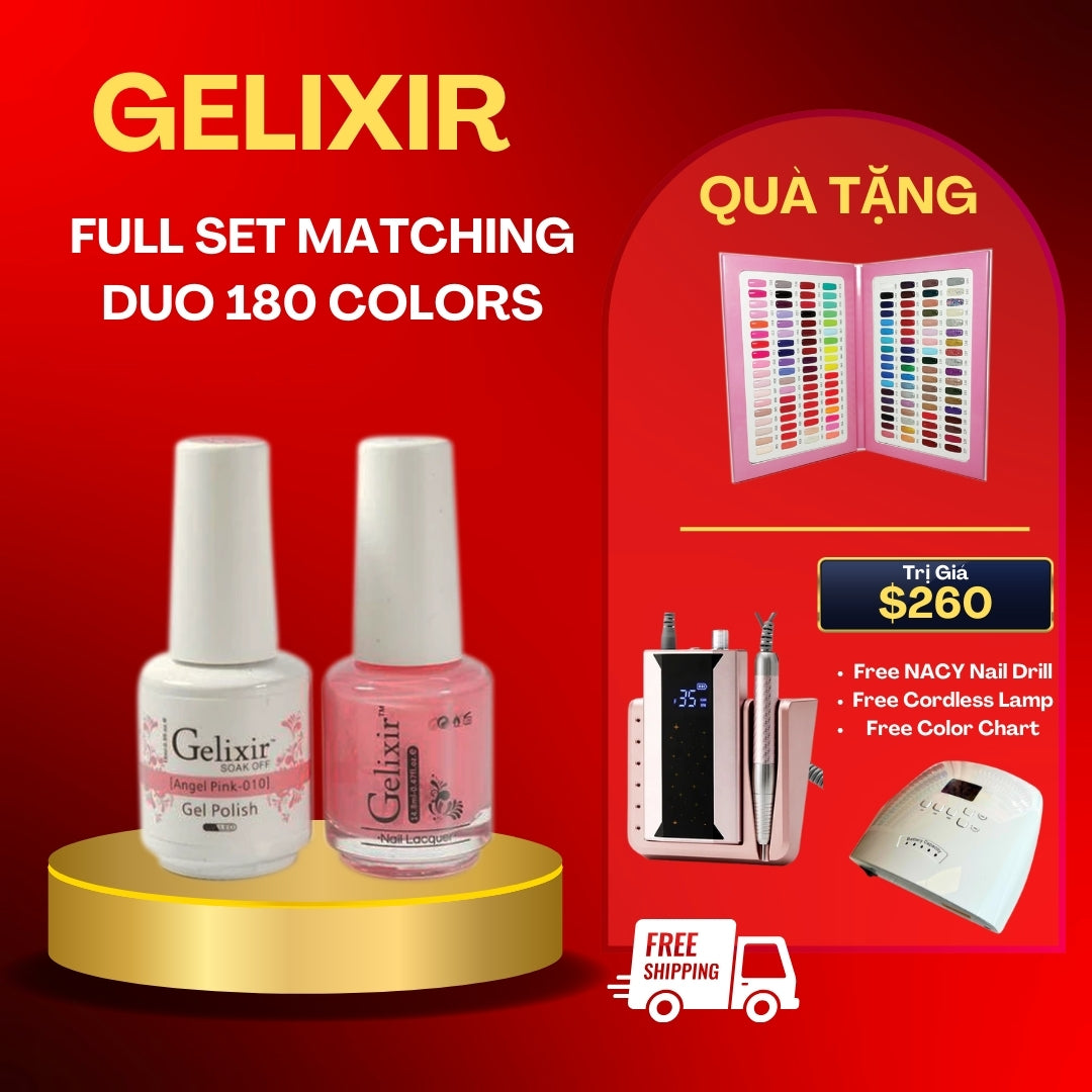 Gelixir Duo Matching 180 Colors - ( Buy Full Set Get Free 1 Color Chart Book / W Nail Drill & UV Lamp Free )