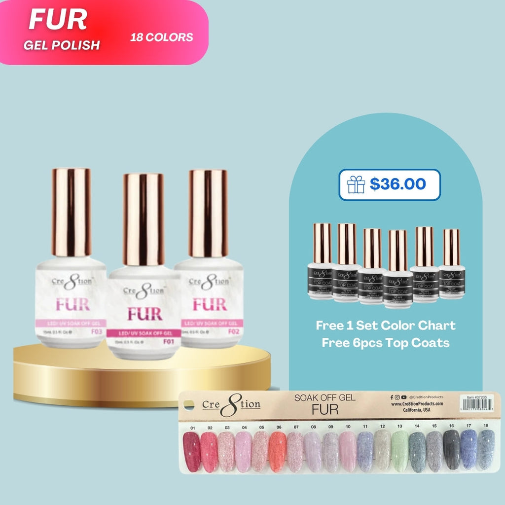 Cre8tion Fur Gel 0.5oz Full 24 colors ( Free 6pcs Top 0.5oz & 1 set Color Chart )