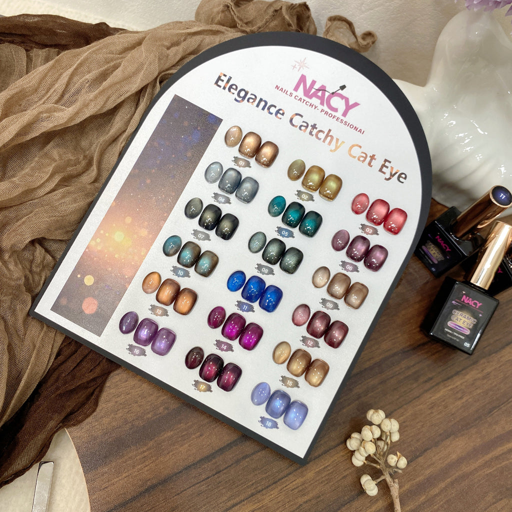 Nacy Elegance Full Set Ceramic Cat Eye Gel 0.5oz 18 Colors - Free 1 Color Display & Magnet