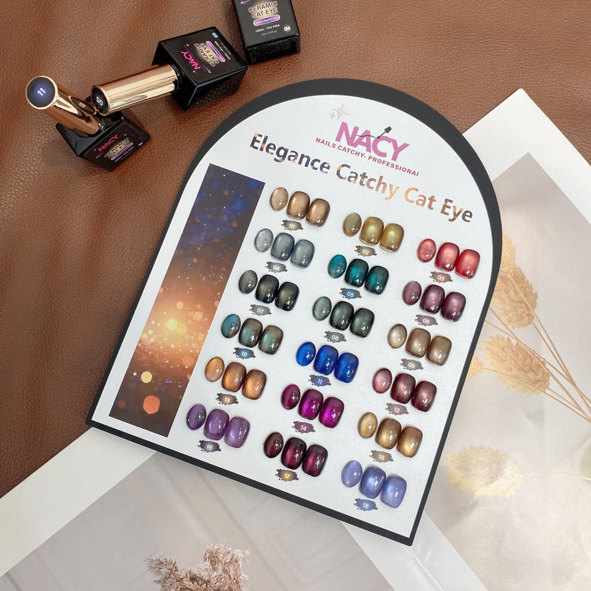 Nacy Elegance Full Set Ceramic Cat Eye Gel 0.5oz 18 Colors - Free 1 Color Display & Magnet