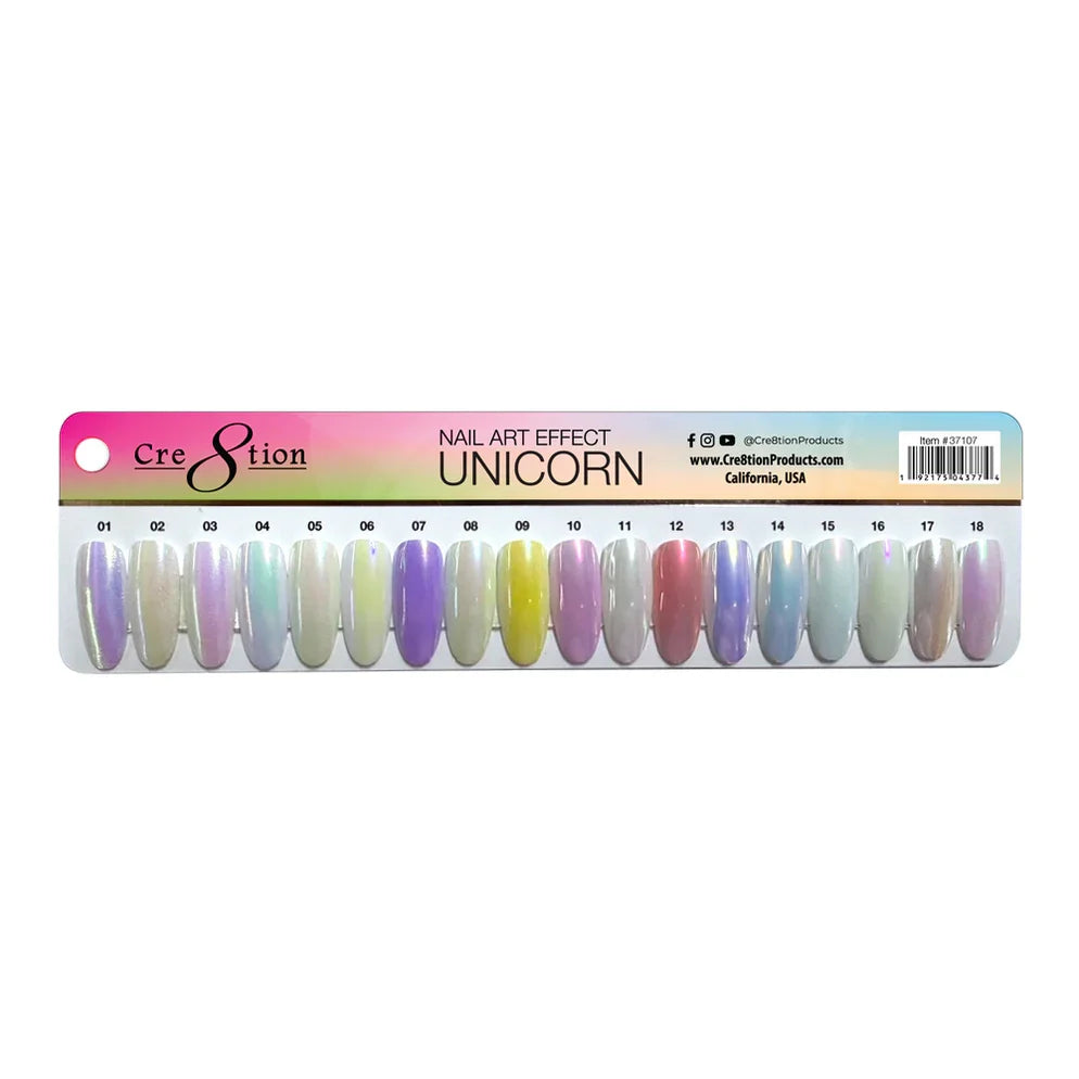 Cre8tion Unicorn Nail Art Effect - Full set 18 colors w/ 3 Top Diamond 0.5oz & 1 set Color Chart