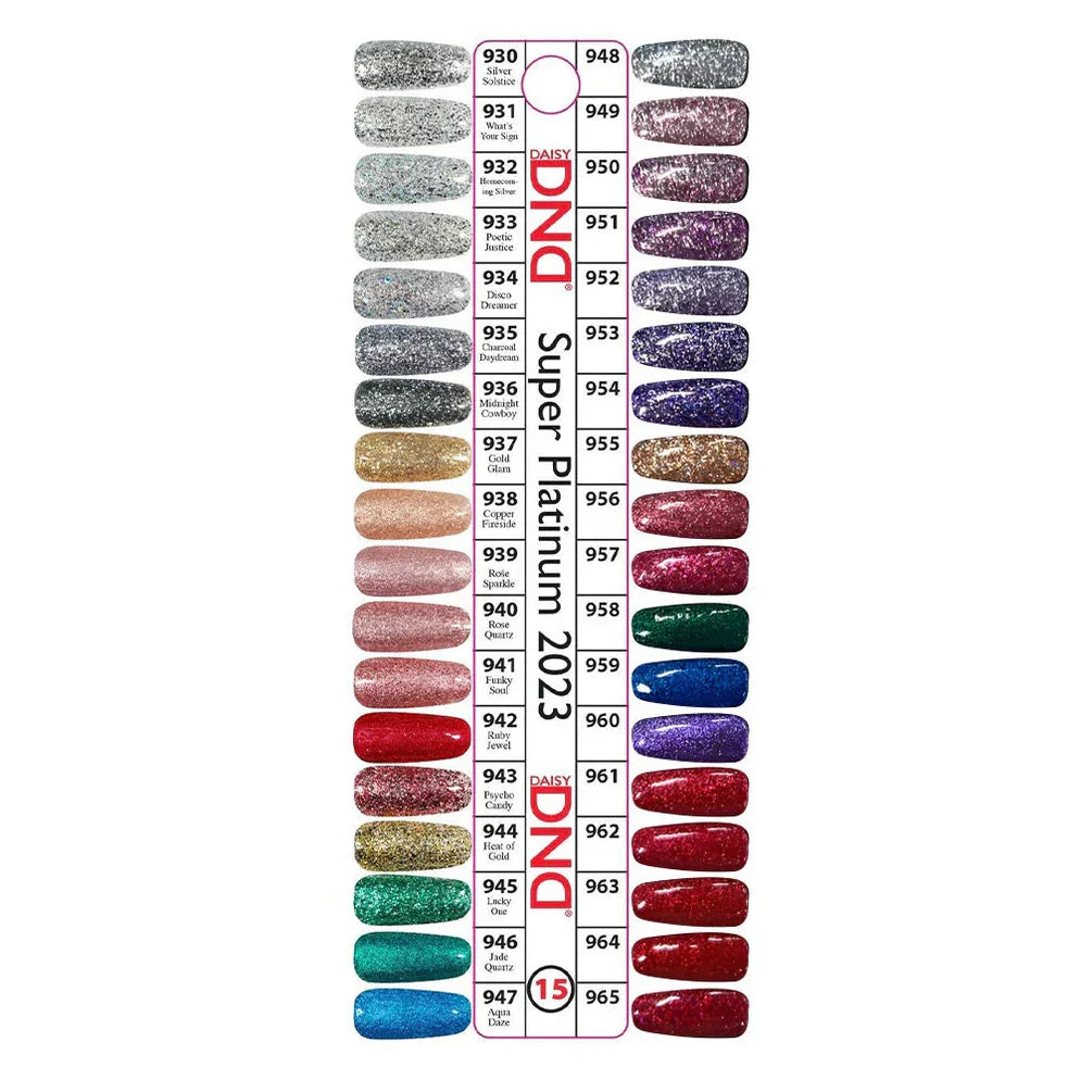 DND Super Platinum Gel Collection 0.5oz - Full set 36 Colors #930 - #965 w/ Color Chart
