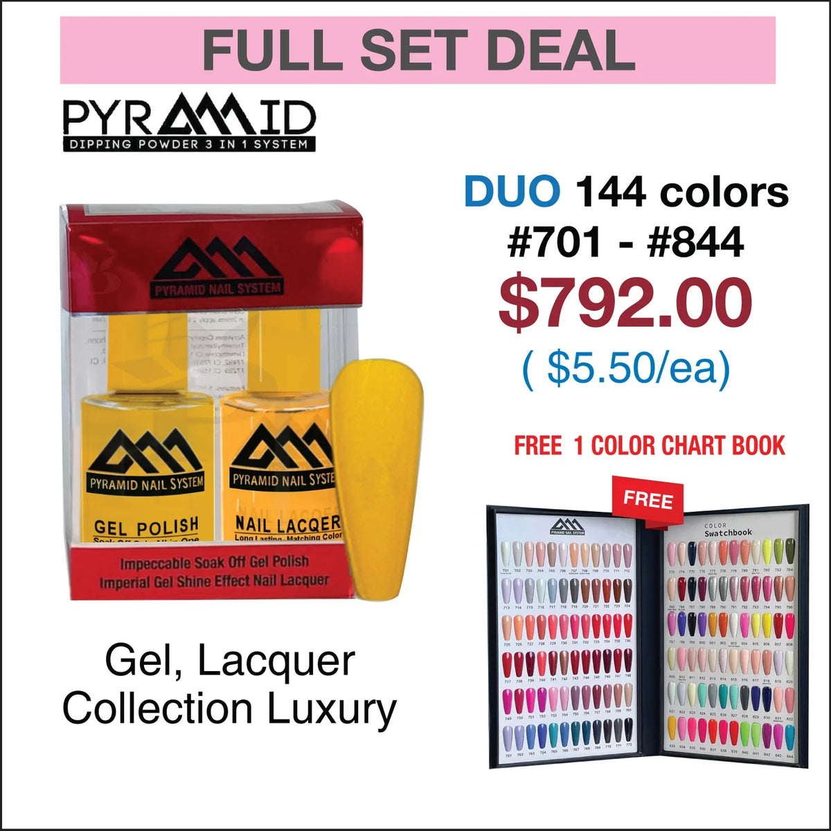 PYRAMID DUO MATCHING COLOR - COLLECTION LUXURY - FULL SET 144 COLORS (701 - 844) W/ 1 COLOR CHART BOOK