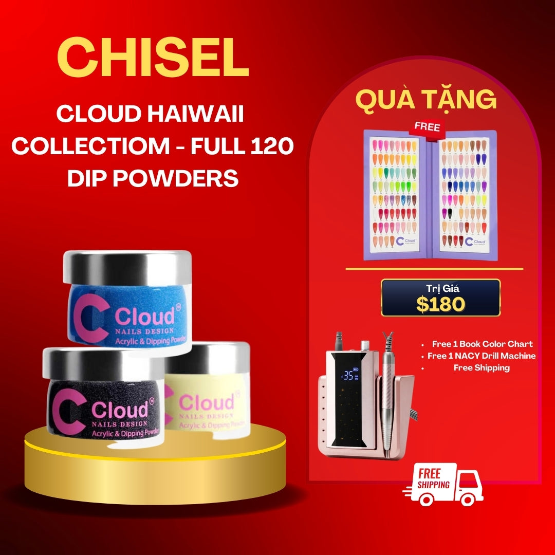 Chisel CLOUD HAWAII COLLECTION - Full Set Dip Powder 2oz 120 Colors W/ 1 Color Book & 1 Drill Machine Free