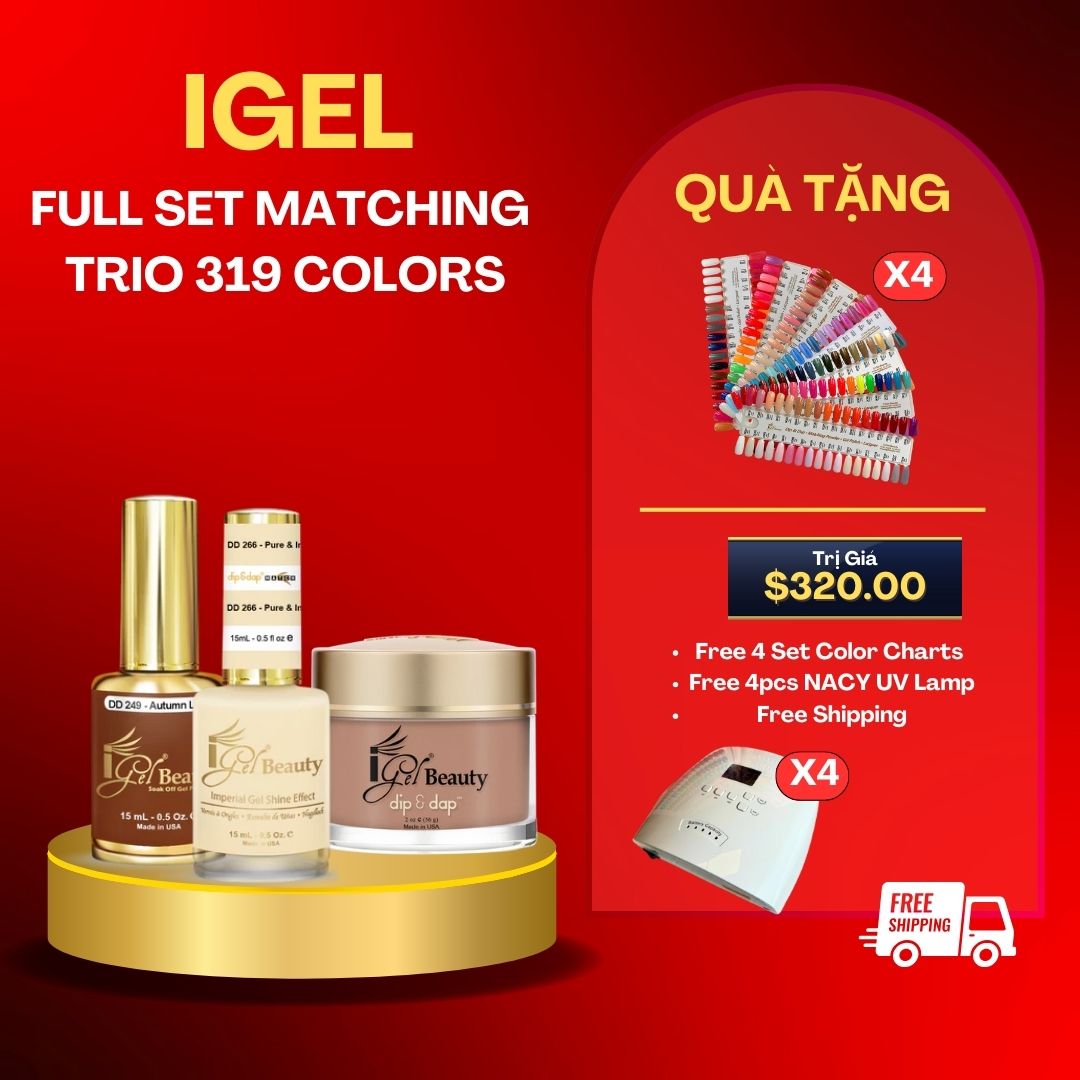 iGel Trio Matching Full Set 319 colors - Free 4 Cordless UV/LED Lamp & 4 Sets Color Charts