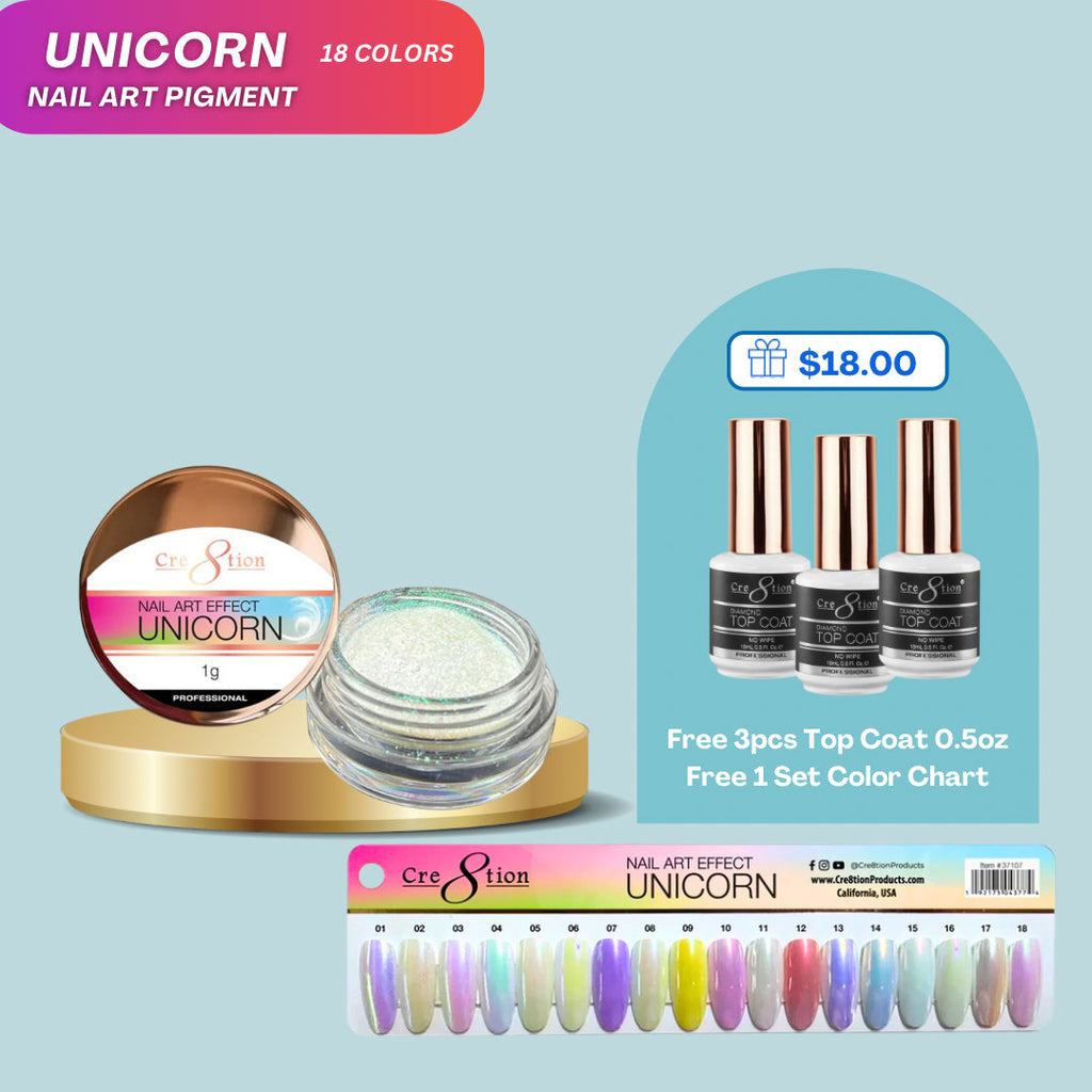 Cre8tion Unicorn Nail Art Effect - Full set 18 colors w/ 3 Top Diamond 0.5oz & 1 set Color Chart