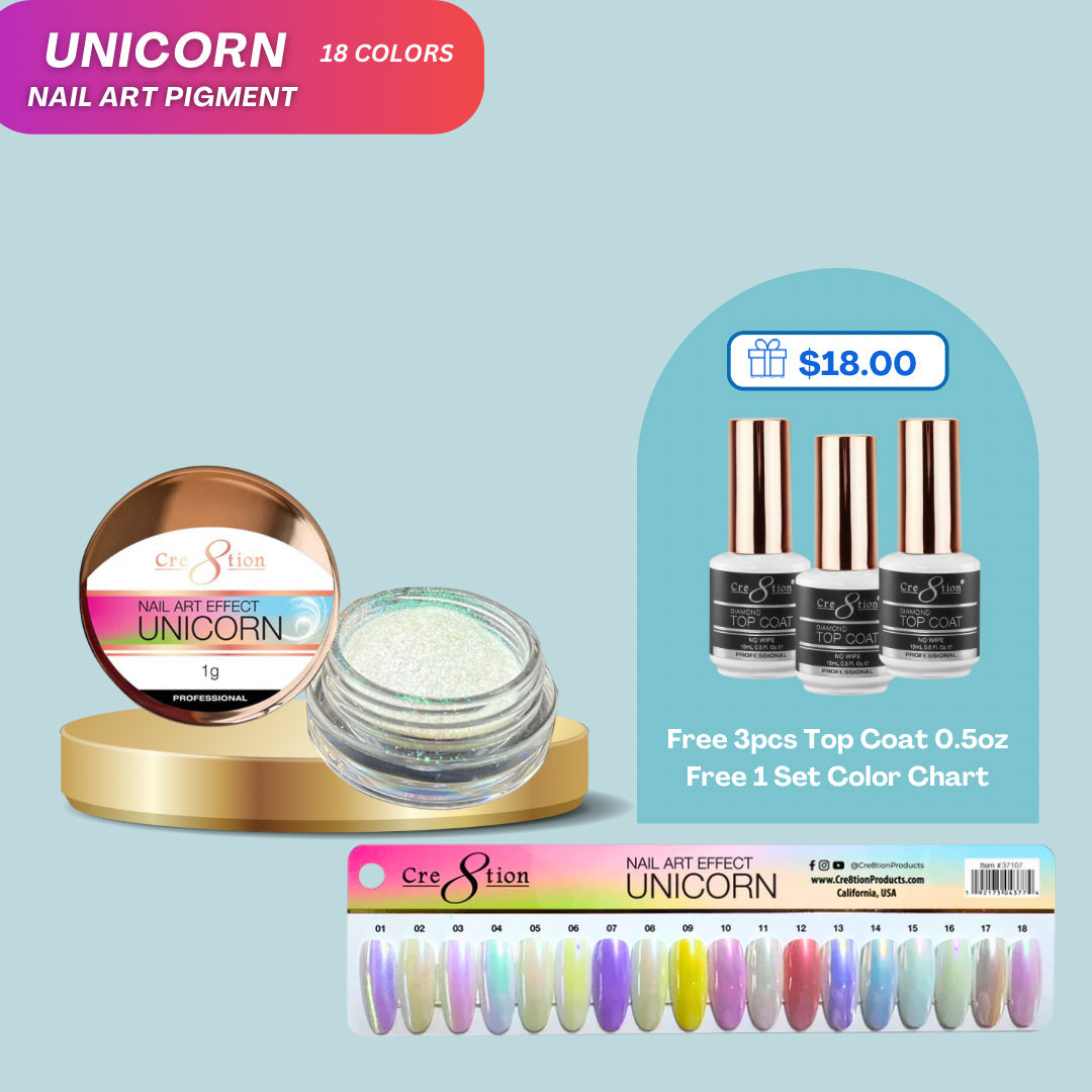 Cre8tion Unicorn Nail Art Effect - Full set 18 colors w/ 3 Top Diamond 0.5oz & 1 set Color Chart