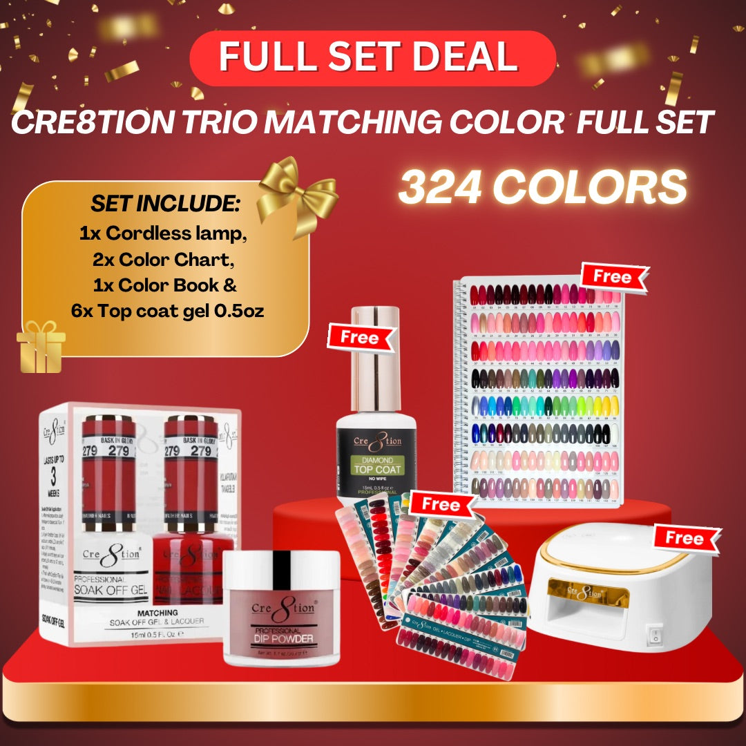 Cre8tion Trio Matching colors - Full set 324 colors ( Free 1x Cre8tion  Cordless lamp, 1x Color Charts, 1x Color Book & 6x Top Coat Gel 0.5oz)