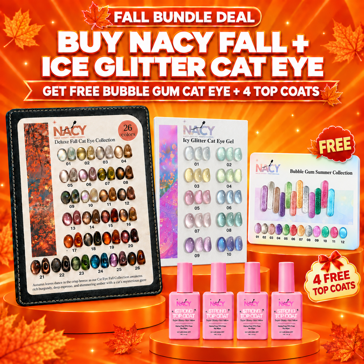 Bundle Deal- Full Set Nacy Fall Cat Eye 26 Colors 0.5oz / Free Display Chart & Top Coat