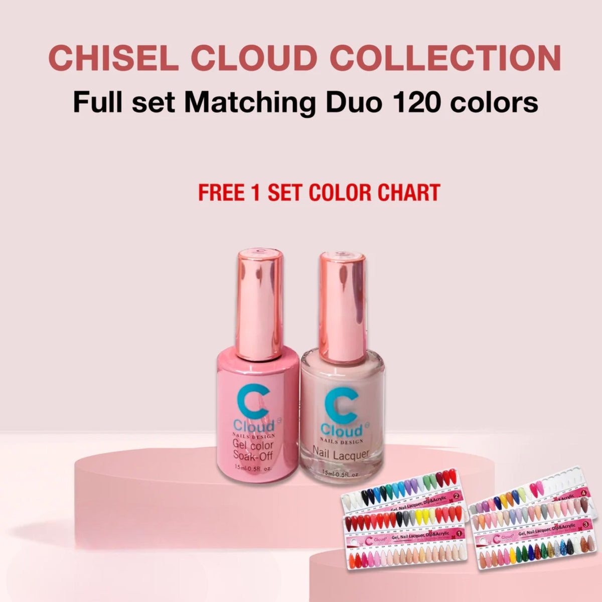 Chisel Cloud Nail Design Collection - Full set Matching Duo 0.5oz 120 colors w/ 1 set color chart