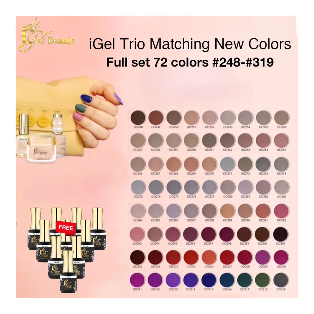 iGel Trio Matching New Colors - Full set 72 colors #248-#319 w/ 10 iGel top coat 0.5oz Free