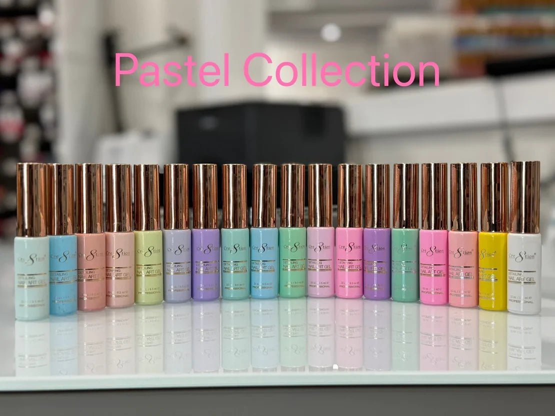 Cre8tion Detailing Nail Art Gel - Pastel Collection - Full set 18 colors w/ 1 Top Diamond 0.5oz & 1 Detailing Gel Holder 18-Hole